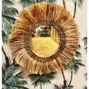 Bahia round mirror natural seagrass