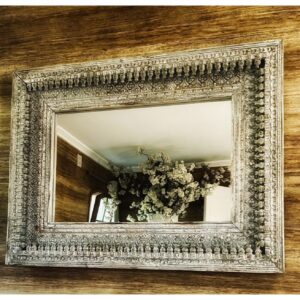 Wooden mirror  grey/whitish old patina