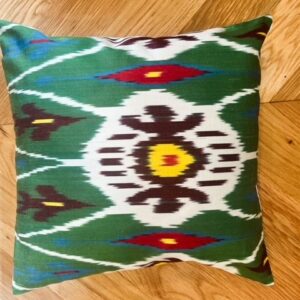 Coussin Ikat en soie verte 40 x 40cm